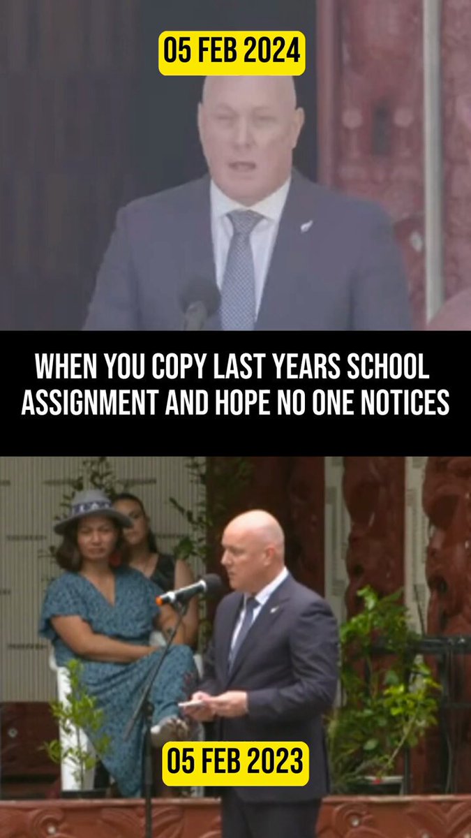 Christopher Luxons Waitangi speech was pretty much verbatim of his speech from last year. He has learned nothing and refuses to learn anything because he is only here to serve his shareholders/donors/masters.