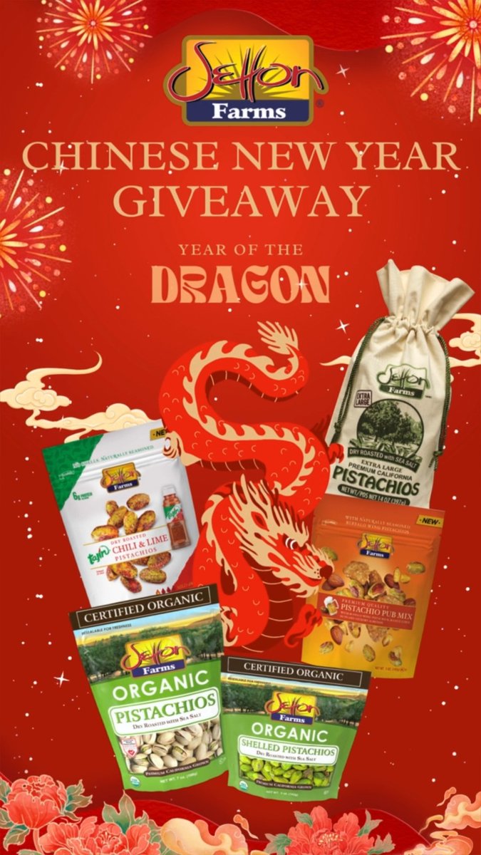 CHINESE NEW YEAR GIVEAWAY! 🧧 Did you know pistachios are known as the happy nut in China? We agree! 😍 Enter for a chance to win Setton Farms pistachio products 👉 RULES: Follow Us, Retweet & Tag a Friend 👉 U.S. Residents only, ends 2/9/2024 🍀 💚 #PoweredByPistachios