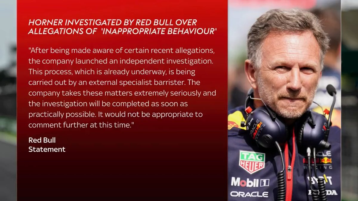 Craig Slater speaks about the investigation into Christian Horner after allegations of inappropriate behaviour were made against the Red Bull team principal.