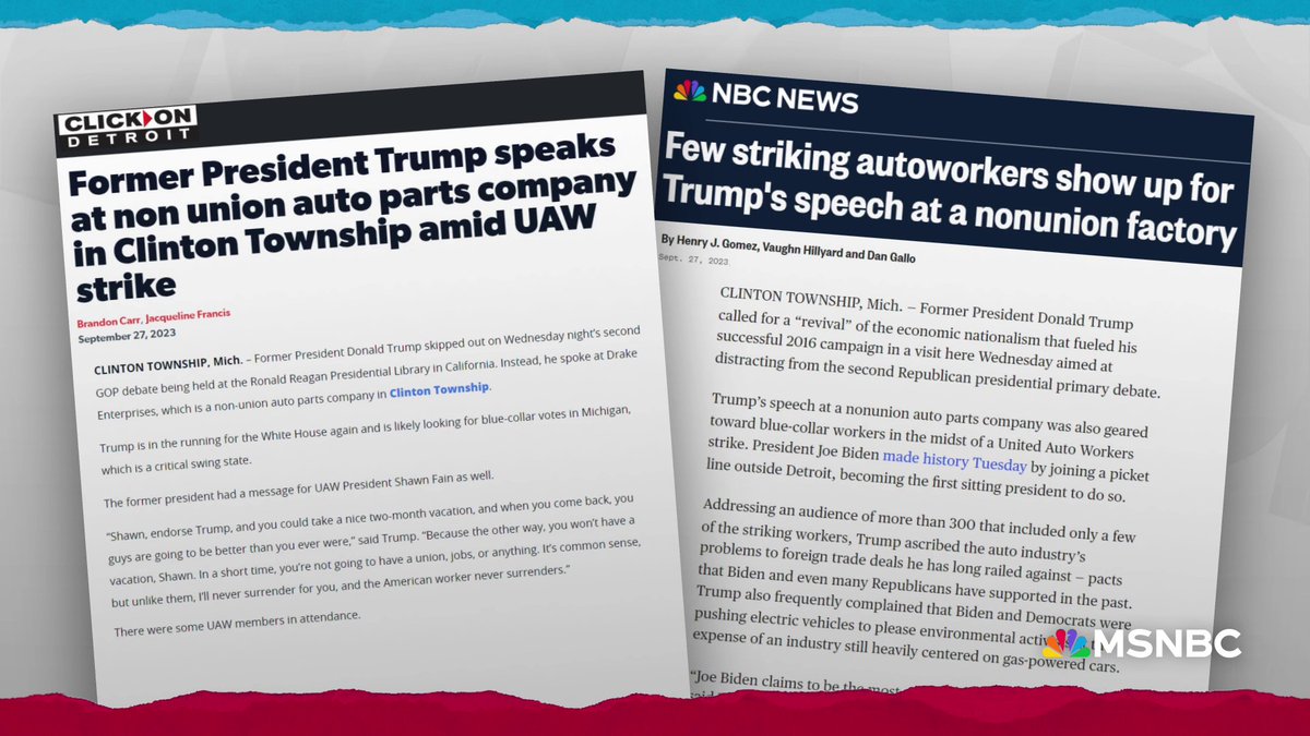 🚨BUSTED: That time trump pretended to be with union auto workers, they were neither union nor auto workers, confirmed by reporters there. And Rachel Maddow brought the actual receipts. SO AWESOME. 👏👏