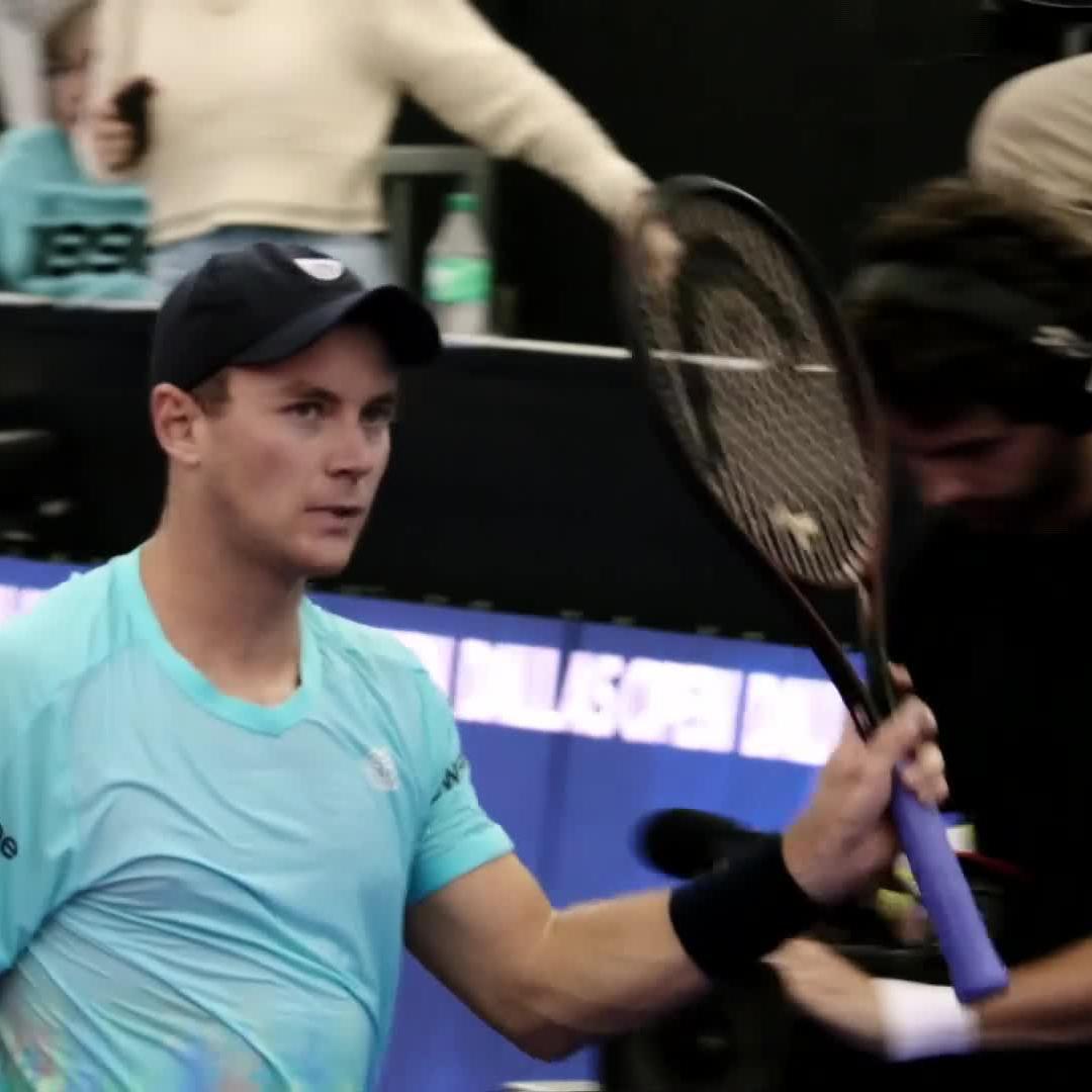 FANTASTIC finish 😱 Dominik Koepfer shoots the moon and defeats Kovacevic 6-4 7-6 to reach the second round at #DALOpen.
