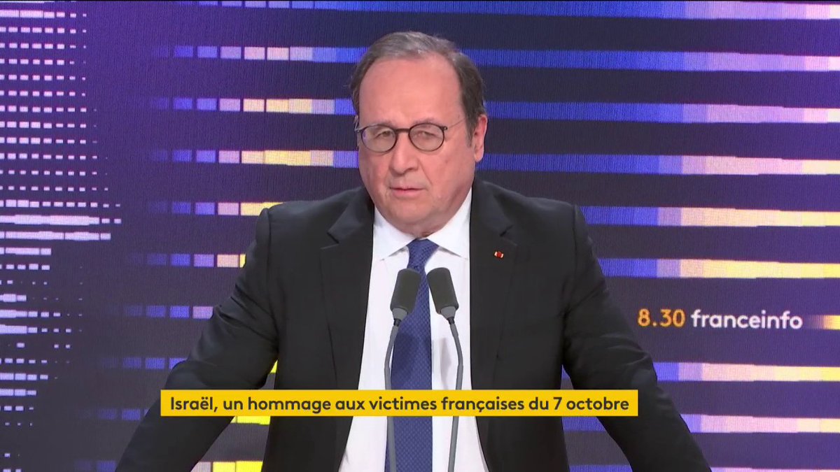 Faut-il un hommage similaire à celui des victimes du 7-Octobre pour les morts de Gaza ? "Ca ne peut pas être le même hommage, estime François Hollande. Une vie est une vie et une vie est équivalente à une autre. Mais il y a les victimes du terrorisme et les victimes de guerre".