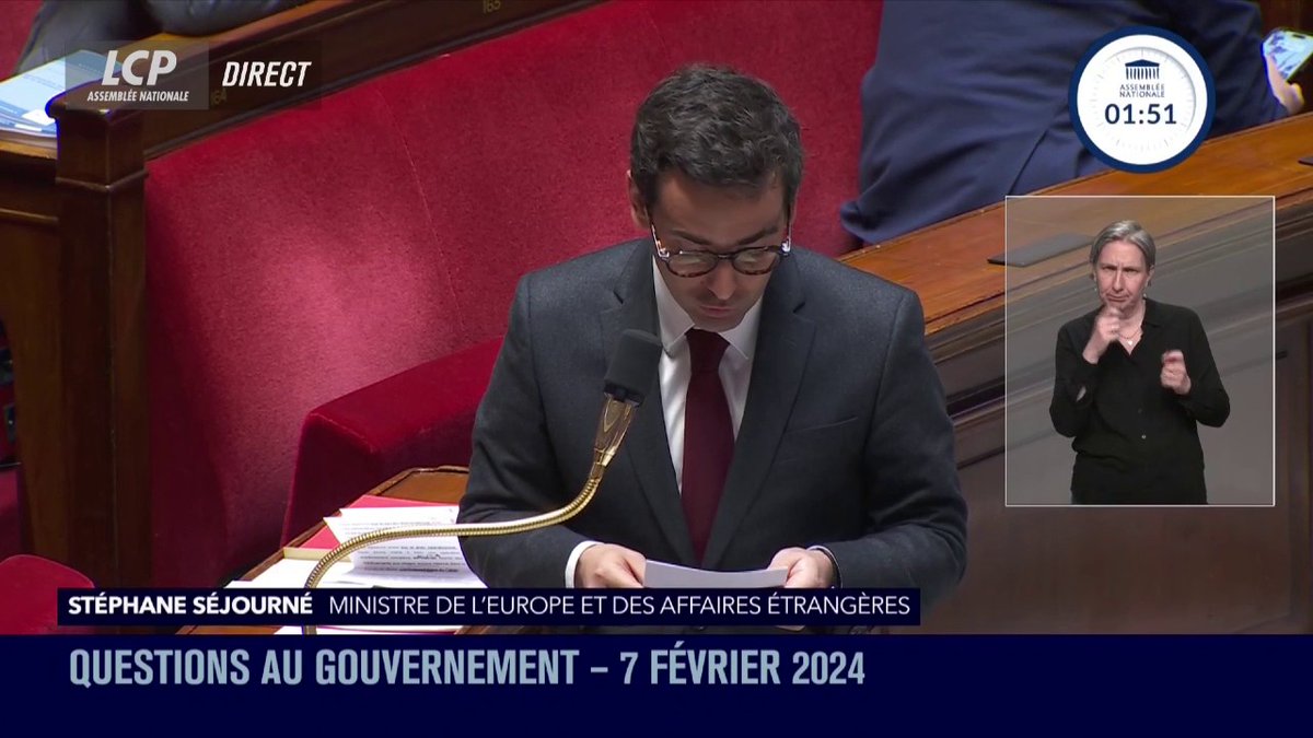 Situation au #Sénégal : "Une situation très préoccupante", répond Stéphane Séjourné. "Le peuple sénégalais doit pouvoir choisir librement ses dirigeants [...]. Nous appelons les autorités à organiser l'élection présidentielle le plus rapidement possible". #DirectAN #QAG