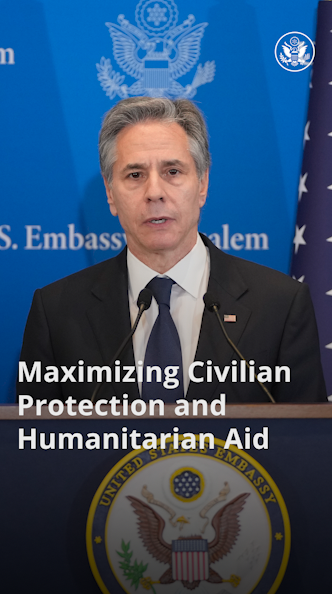 Nearly two million people have been displaced from their homes in Gaza. Hundreds of thousands are experiencing acute hunger. And the daily toll that Israel’s military operations take on innocent civilians remains too high. We must address the ongoing suffering. — Secretary Antony Blinken