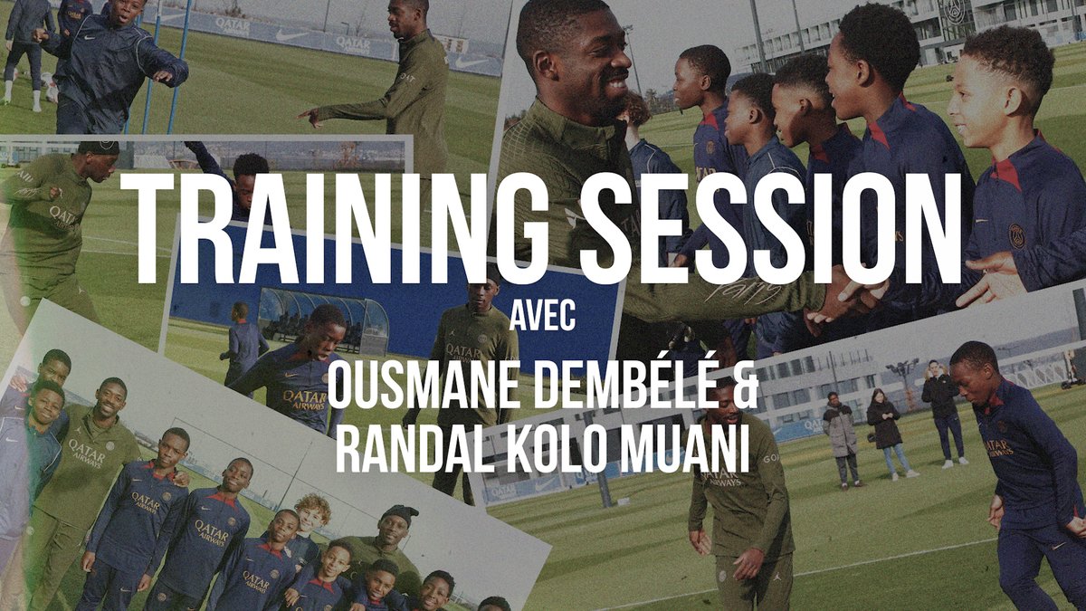 À l'entraînement, avec 𝐎𝐮𝐬𝐦𝐚𝐧𝐞 𝐃𝐞𝐦𝐛𝐞́𝐥𝐞́ et 𝐑𝐚𝐧𝐝𝐚𝐥 𝐊𝐨𝐥𝐨 𝐌𝐮𝐚𝐧𝐢. ⚽️🏃‍♂️ Plusieurs Titis de la préformation ont eu la chance de participer à une séance d'entraînement unique au Campus PSG, en compagnie de nos deux attaquants parisiens. 🔴🔵