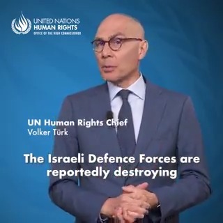 The Israeli Defence Forces are reportedly destroying all buildings in the #Gaza Strip within a km of the Israel-Gaza fence. Extensive destruction of property, not justified by military necessity and carried out unlawfully & wantonly, amounts to a war crime - Volker Türk