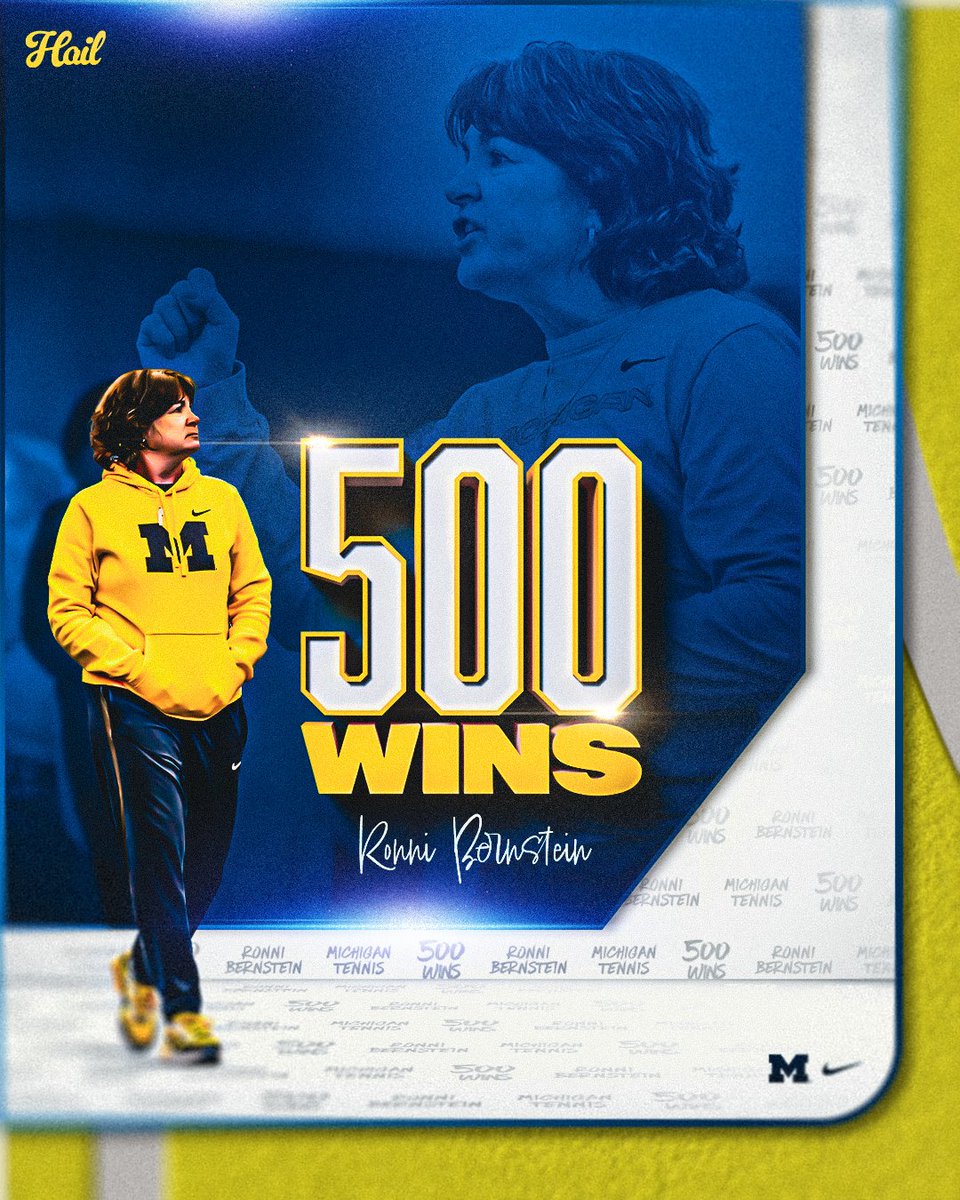 Head coach Ronni Bernstein (Ronni Bernstein) picked up her 500th career win in Michigan's 4-1 win over No. 8 Florida; she has a career winning percentage of .750 as a head coach! 🐐🐐🐐 #GoBlue