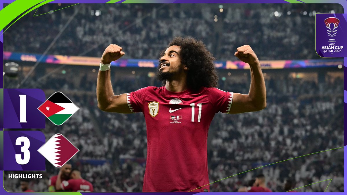 🎥 HIGHLIGHTS | 🇯🇴 Jordan 1️⃣-3️⃣ Qatar 🇶🇦 𝗧𝗵𝗲 𝗿𝗲𝗶𝗴𝗻𝗶𝗻𝗴 𝗰𝗵𝗮𝗺𝗽𝗶𝗼𝗻𝘀 𝘀𝘂𝗰𝗰𝗲𝘀𝘀𝗳𝘂𝗹𝗹𝘆 𝗱𝗲𝗳𝗲𝗻𝗱 𝘁𝗵𝗲𝗶𝗿 𝘁𝗶𝘁𝗹𝗲 𝗼𝗻 𝗵𝗼𝗺𝗲 𝘀𝗼𝗶𝗹! Match Report 🔗 #AsianCupFinal | #AsianCup2023 | #HayyaAsia | #JORvQAT