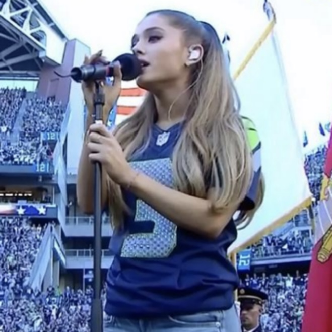throwback: ariana sounding godly rehearsing the u.s. national anthem for the nfl kickoff game (2014) 🎤