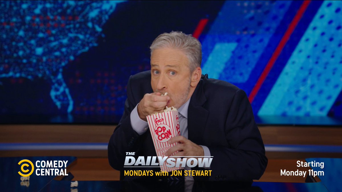 Same popcorn, same Jon. Jon Stewart hosts The Daily Show this Monday night at 11/10c on Comedy Central. #SBLVIII #SuperBowl #SuperBowlLVIII