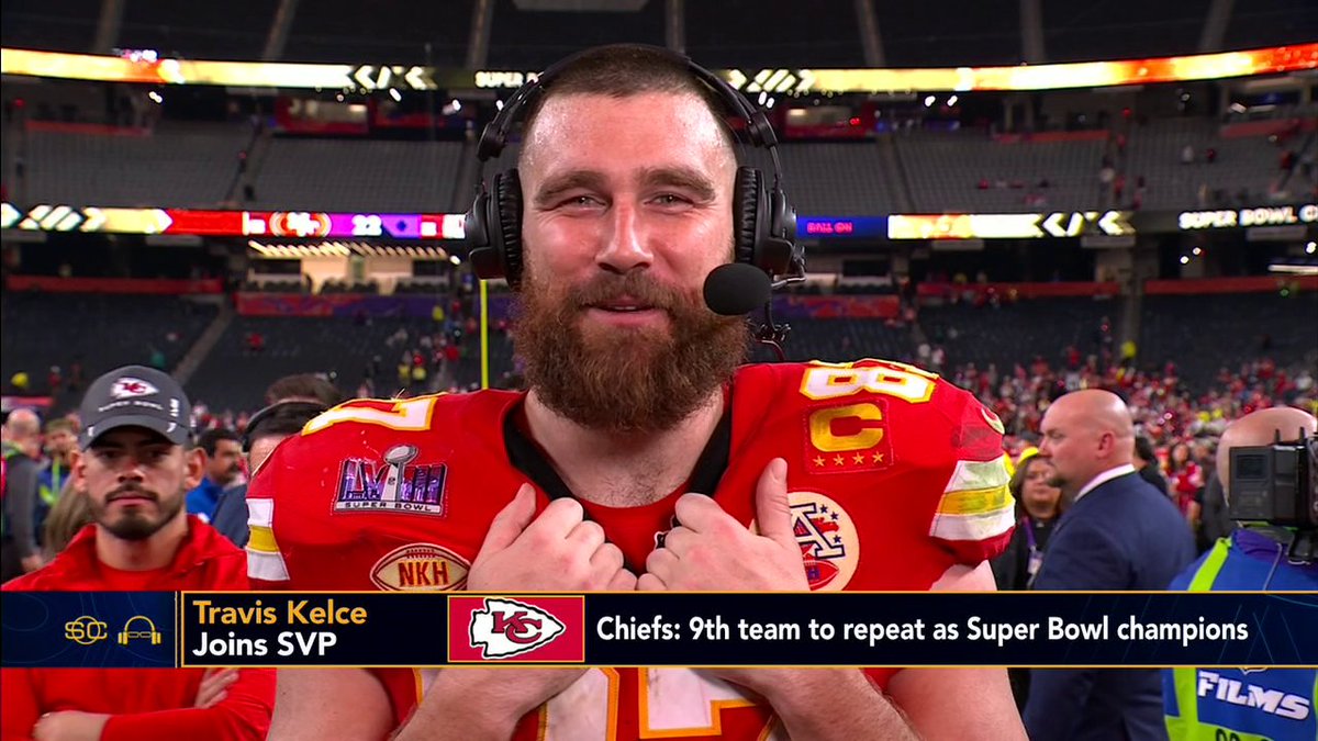 "I'm bout to go party my tail off." Travis Kelce talked to Scott Van Pelt after the Super Bowl win 🥳