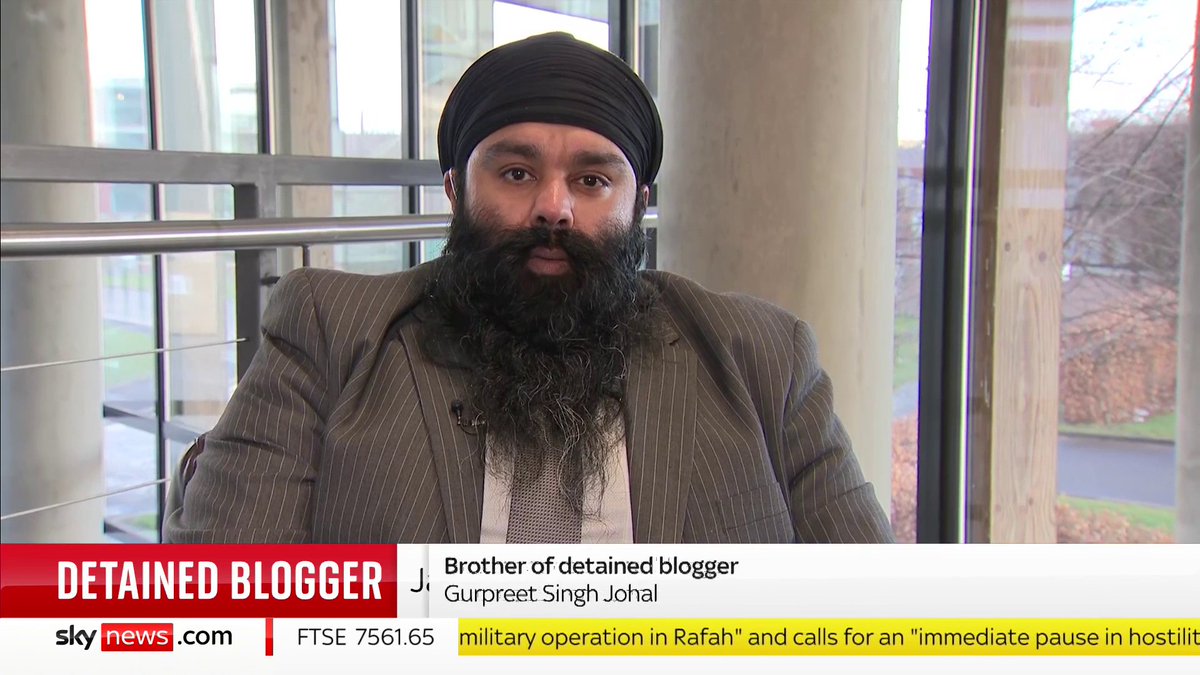 "My brother's life is in your hands". The brother of the detained blogger, Jagtar Singh Johal, who was arrested in India in 2017, urges foreign secretary Lord David Cameron to call for his release. 📺 Sky 501 and YouTube