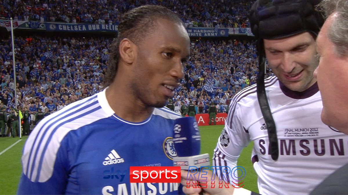 Petr Cech &amp; Didier Drogba after winning the Champions League with Chelsea.