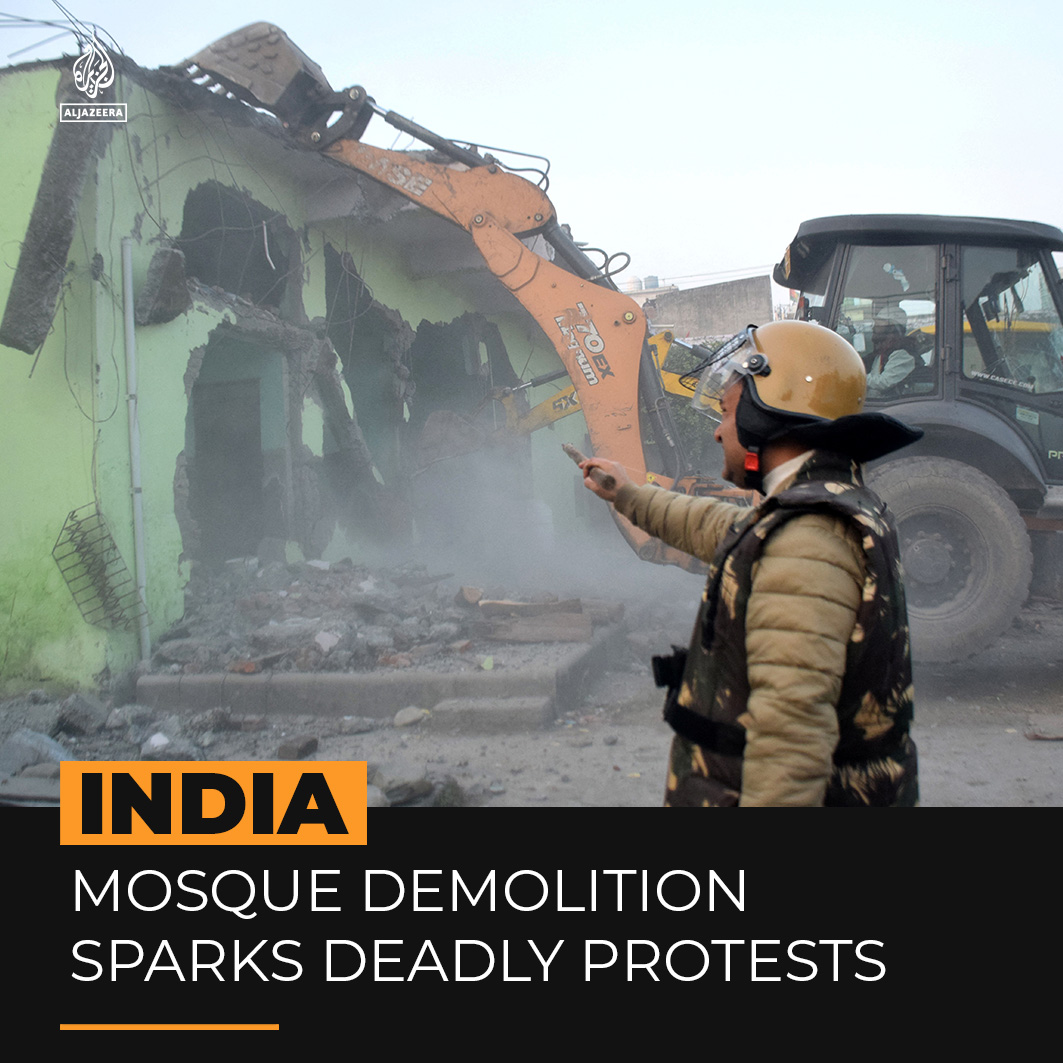 Indian authorities bulldozed a mosque and a religious school in Haldwani, sparking deadly protests by residents who allege that Muslims are being targeted ⤵️