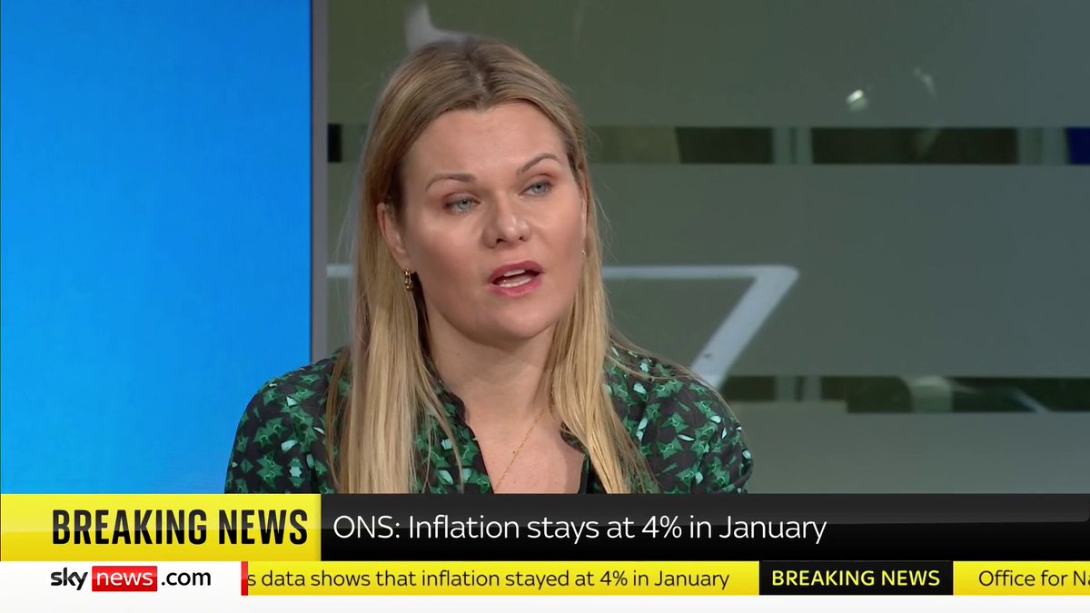 "After Rishi Sunak became prime minister, inflation was at 11% and he pledged to halve it. He's done that." Tory MP Laura Farris reacts after inflation figures remained at 4% in January. She adds: 'We still aim to get it closer to 2%.' 📺 Sky 501