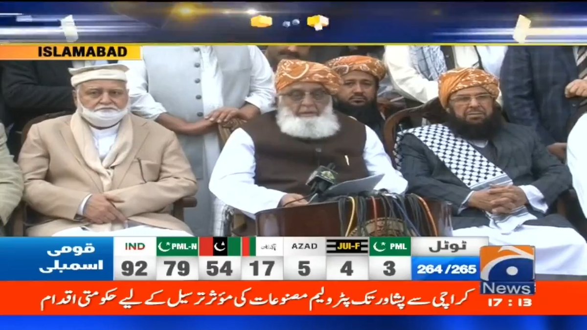 جے یو آئی نے انتخابی نتائج کو مسترد کردیا