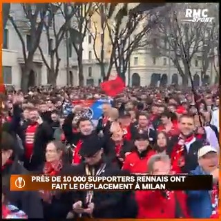 🔴⚫ 10 000 supporters à l'extérieur, ce n'est plus un cortège, c'est un raz-de-marée ! L'image très impressionnante des supporters rennais dans les rues de Milan avant le match de ce soir.