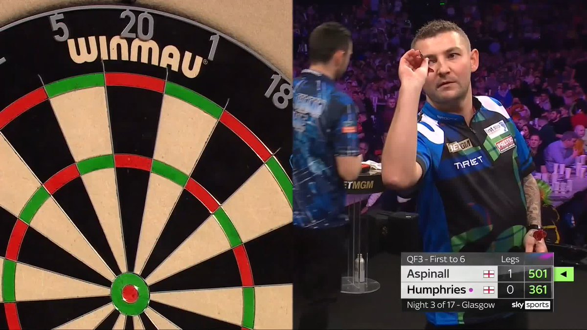 ASPINALL MISSES D12 FOR A NINE-DARTER!!! 😩 It's so close from Aspinall to perfection in Glasgow and he ends up losing the leg 🤯 Humphries levels at 1-1 with a 12 darter! 📺 #PLDarts | QF1