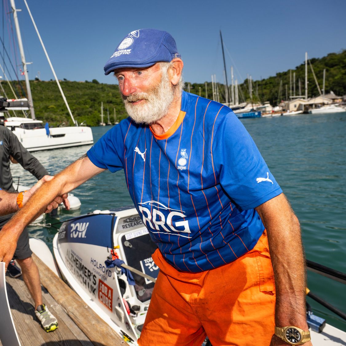 Our chairman is 73 years old. He has just spent 64 days rowing across the Atlantic on his own for Alzheimer's Research UK. We love you, Frank 💙 Please watch and help him reach his fundraising target here: #oafc