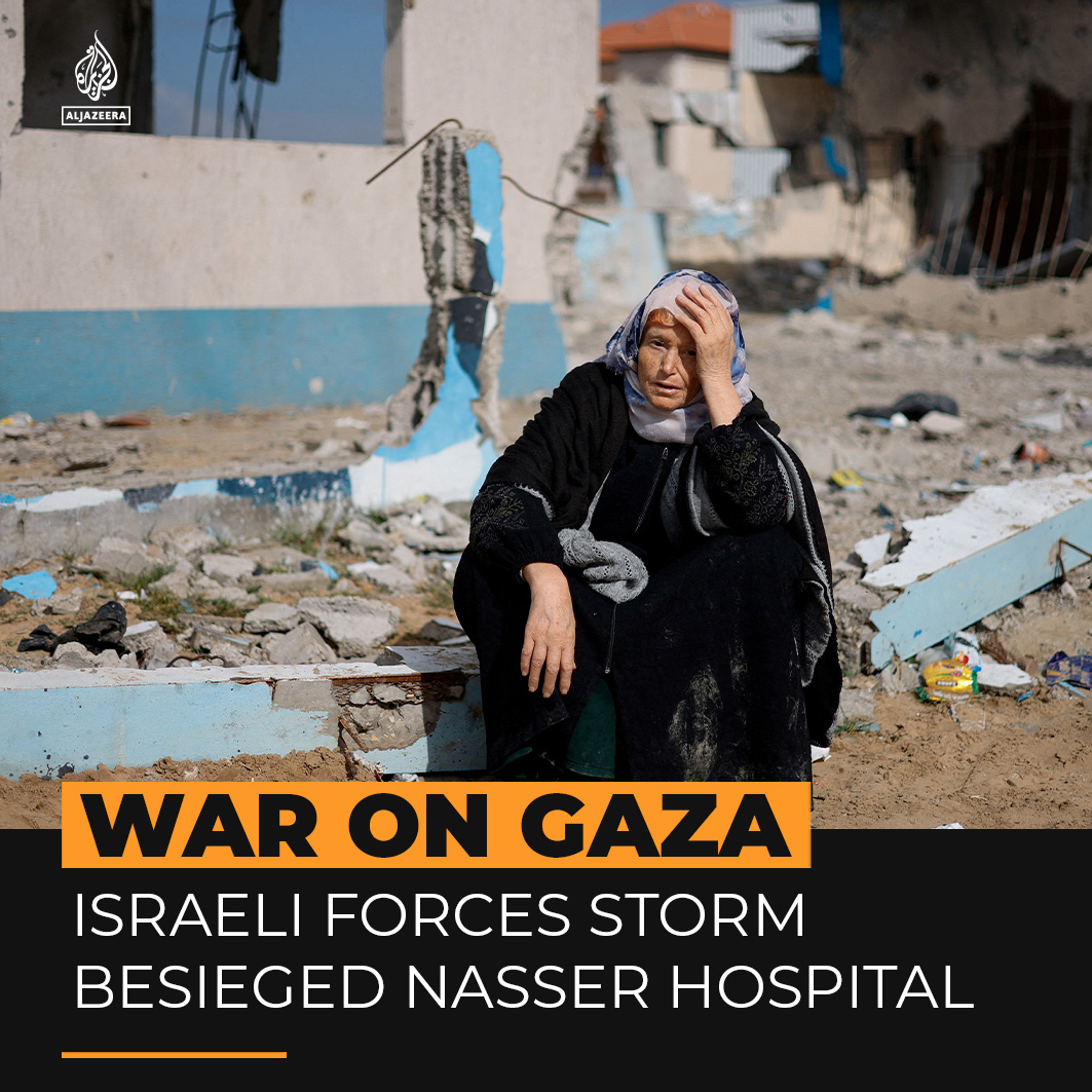 Israeli forces storm Gaza's Nasser Hospital in Khan Younis, forcing everyone inside to evacuate and flee for their lives.