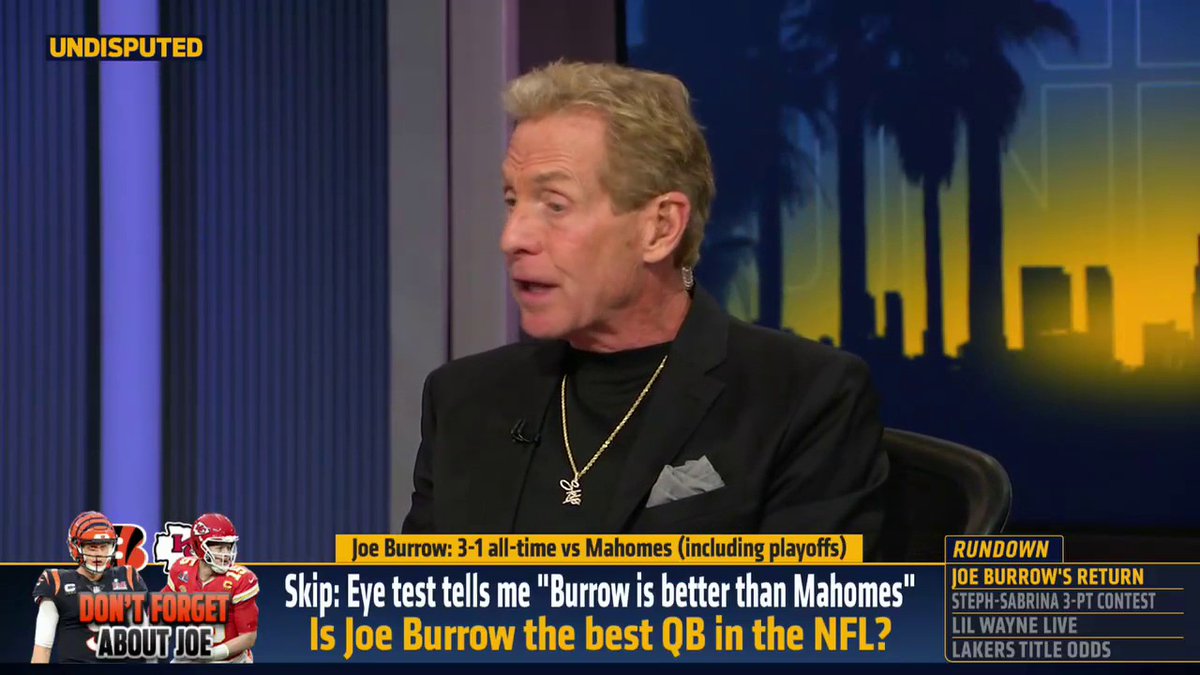 .Skip Bayless is still picking Joe Burrow over Patrick Mahomes 👀