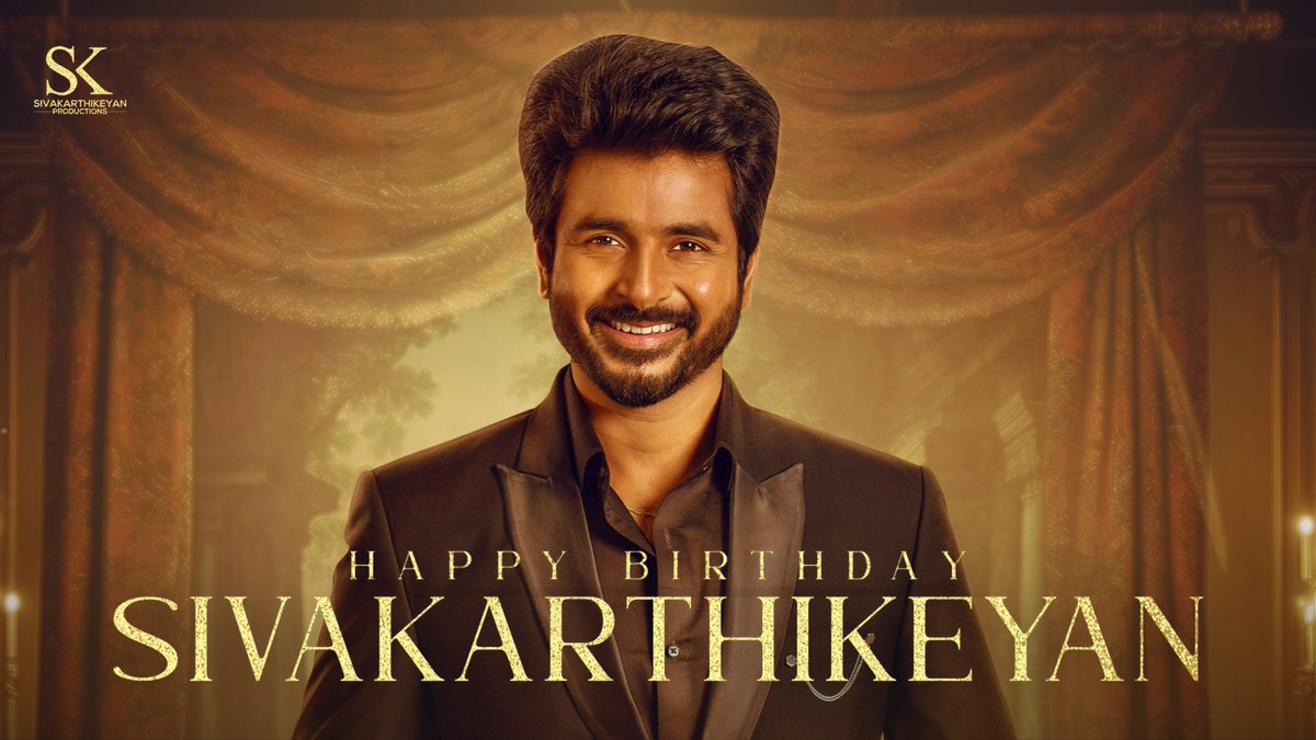 From the team at #SivakarthikeyanProductions, a heartfelt Happy Birthday to our dear most #SK. We can't wait to see what incredible things you achieve next. Wishing you a year filled with happiness, success & many more cinematic triumphs sir 🥳❤️ Sivakarthikeyan #HappyBirthdaySK