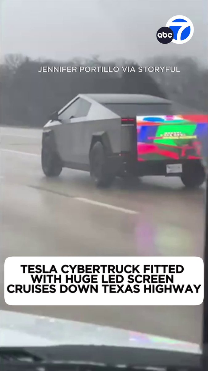 A driver was spotted cruising down a Texas highway with a huge LED screen attached to the back of their Tesla Cybertruck. 🫠