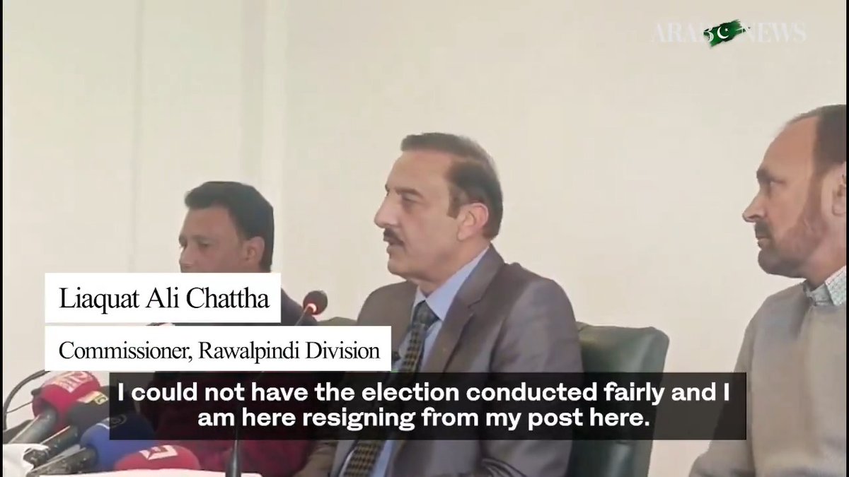 #WATCH: Liaquat Ali Chattha, commissioner of Pakistan’s garrison city of Rawalpindi, resigns from his post after admitting responsibility for the manipulation of Feb. 8 election results, amid protests by political parties over alleged rigging of polls. -