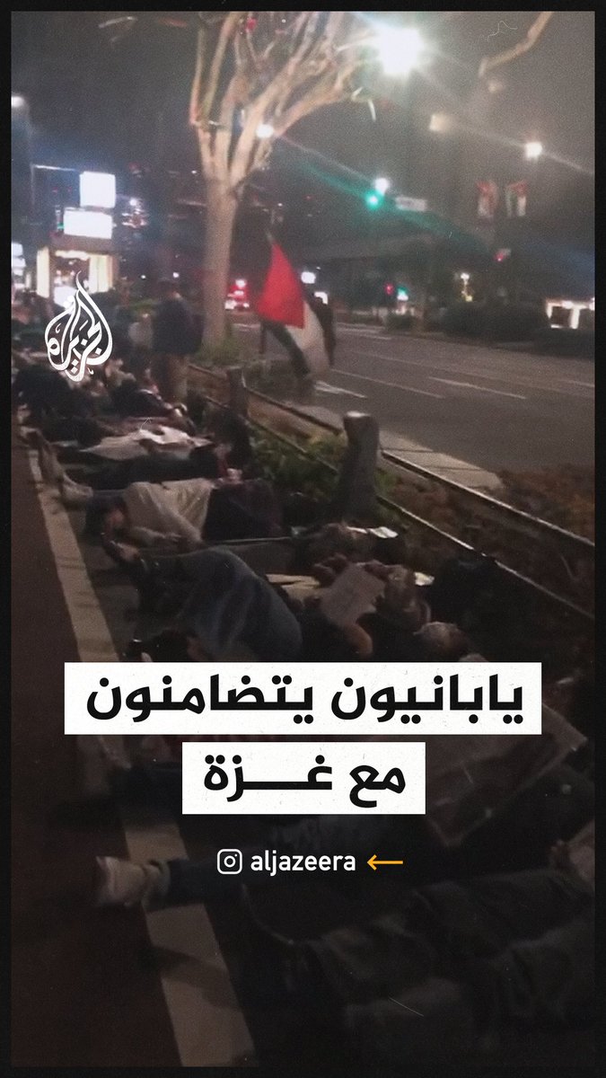 يابانيون يفترشون الشارع أمام مقر خارجية بلادهم احتجاجا على العدوان الإسرائيلي على غزة #حرب_غزة
