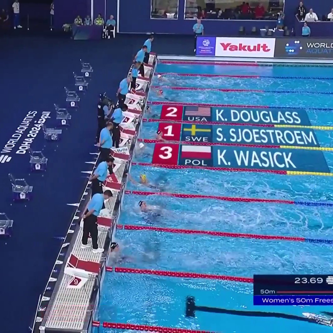 🚨 American Record 🚨 Kate Douglass clocks 23.91 for the American record and the silver medal in the women's 50m free! #AQUADoha2024