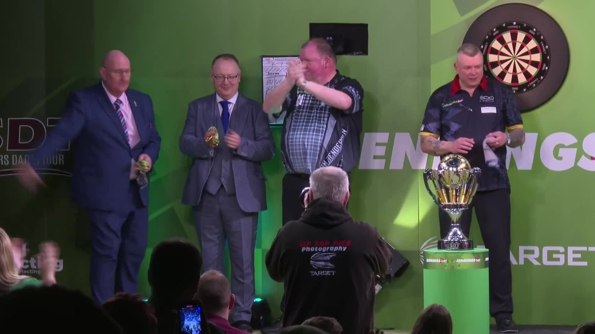 It's Trophy Time 🏆 John Henderson lifts the magnificent World Seniors Darts Championship trophy #WSDC2024