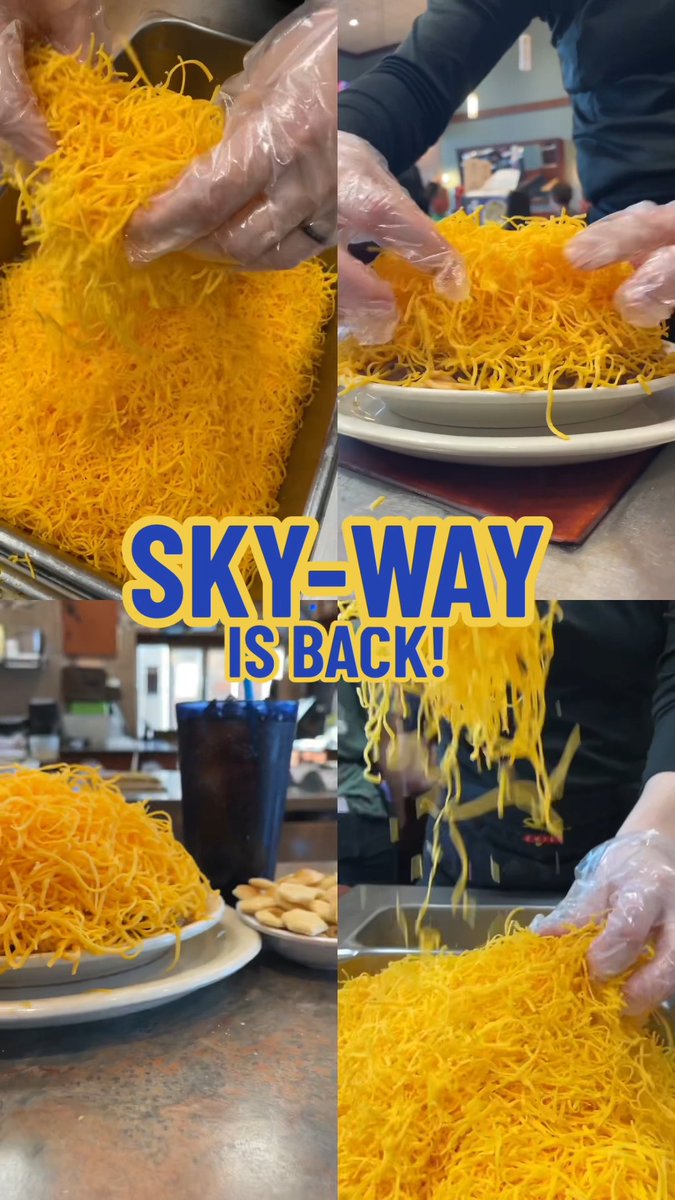 Freshly shredded and piled high—THE SKY-WAY IS BACK until March 3rd! Get ready for #NationalChiliDay this week with 50% extra cheese at no extra cost on a regular or large Way. Drop a “🧀 #SkylineSweepstakes” in the comments and you might just win a $15 gift card to celebrate!