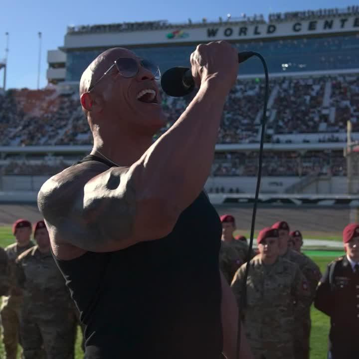 The biggest race gets the biggest command! Dwayne Johnson fires the engines for the #DAYTONA500!