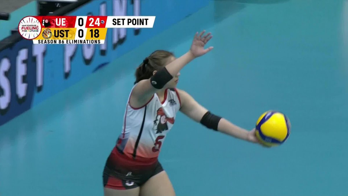 Kizzie Madriaga stamps the first set for UE, and the Lady Warriors draw first blood against the UST Golden Tigresses. #UAAPSeason86 #FuelingTheFuture