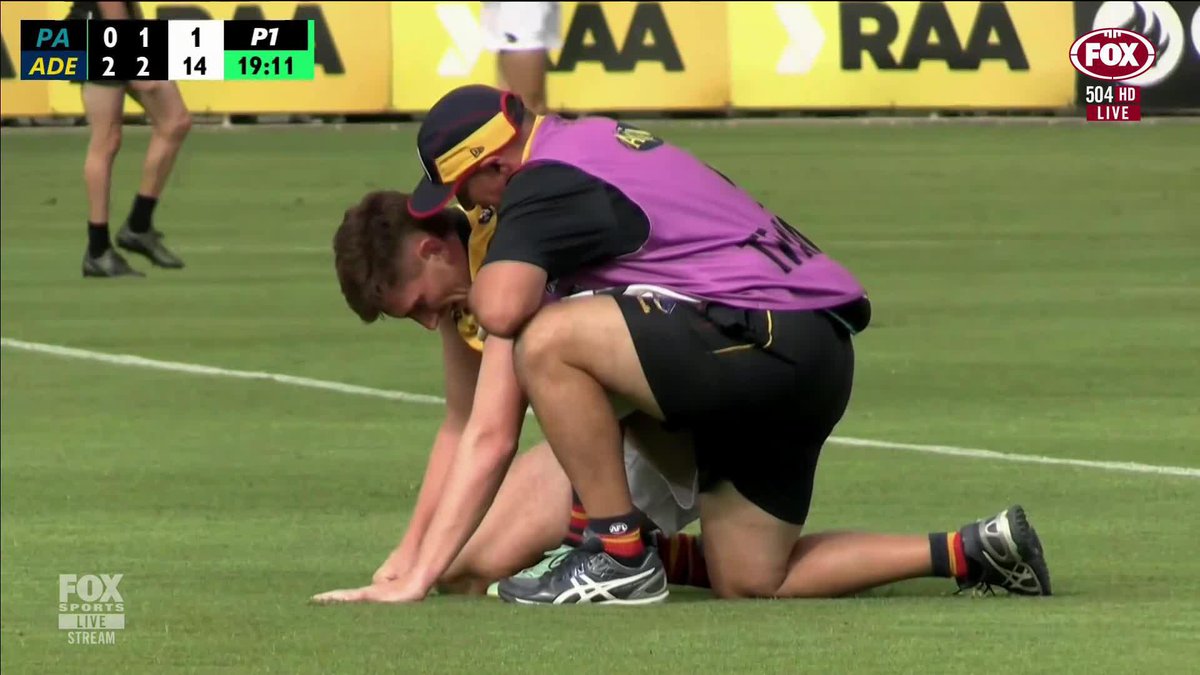 Crow Mark Keane left worse for wear after this heavy knock. 📺 Watch #AFLPowerCrows on ch. 504 or stream on Kayo: ✍️ BLOG