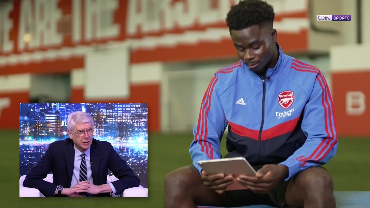 Bukayo Saka’s reaction to Arsène Wenger’s special message for him. 🥹❤️ Saka: “Wow. It means a lot. First of all, he’s Arsène Wenger, so anything he says, I think you just listen straight away!” 🎥 beIN SPORTS