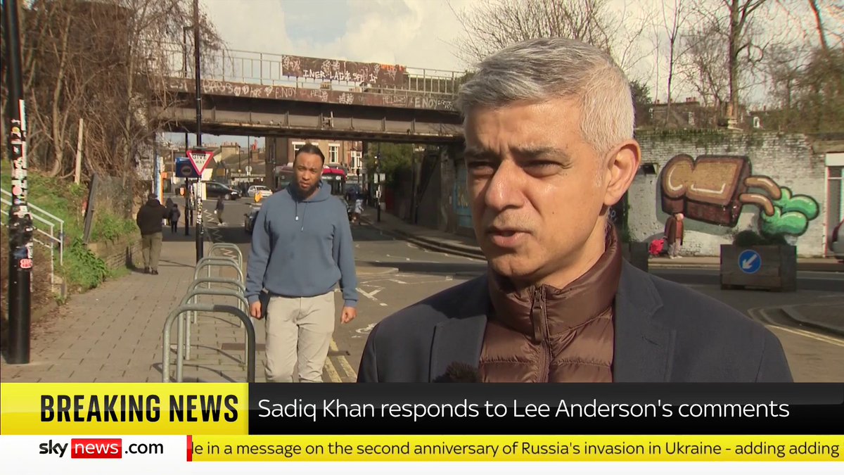 'Racism is racism. I'm unclear why Rishi Sunak and members of his cabinet aren't condemning this.' Sadiq Khan responds to Tory MP Lee Anderson's remarks about him. He adds 'the message it sends is, Muslims are fair game when it comes to racism.'