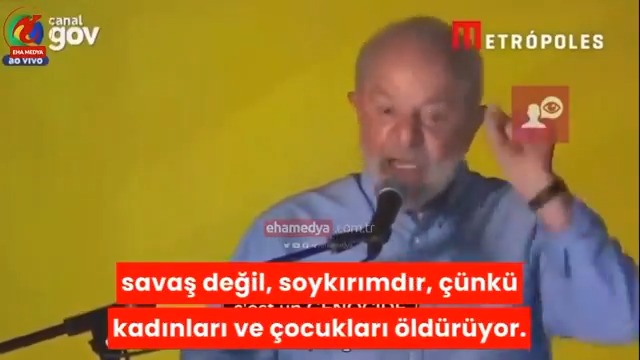 Brezilya Devlet Başkanı Lula Da Silva: ▪️"İsrail hükümetinin yaptığı savaş değil, soykırımdır. Çocukları, kadınları öldürüyorlar." ▪️"Cezaevindeyken, hapisten çıkmak için hiçbir anlaşmayı kabul etmeyeceğimi ve özgürlüğümü haysiyetime değişmeyeceğimi söylediğim gibi, şunu da söylüyorum: Onurumu bir yalanla takas etmeyeceğim." ▪️"Özgür ve egemen bir Filistin devletinin kurulmasını destekliyorum. Bu Filistin Devleti, İsrail Devleti ile uyum içinde yaşasın." ▪️"İsrail hükümetinin yaptığı bir savaş değil, soykırımdır. Çocukları, kadınları öldürüyorlar." ▪️"Verdiğim röportajı yorumlamaya çalışmayın. Röportajı okuyun ve beni İsrail Başbakanı'nın söylediklerine göre yargılamayı bırakın."