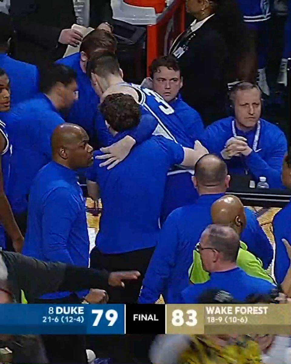 Duke F Kyle Filipowski had to be helped off the court as Wake Forest celebrated.