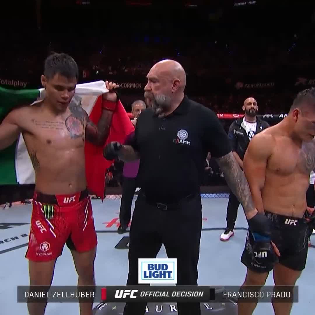 What a fight 💪 Daniel Golden Boy Zellhuber comes out on top to extend his win streak to three #UFCMexico