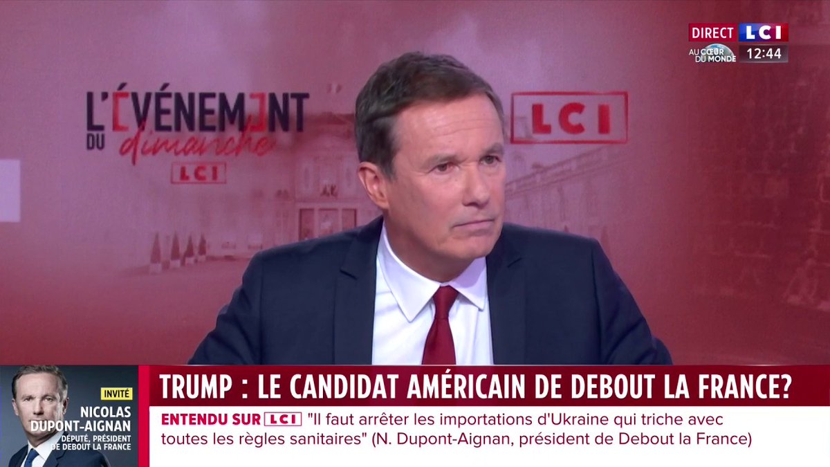 🗣️ "J'espère que Donald Trump va arrêter la guerre en Ukraine, c'est le seul qui peut éviter la folie d'une guerre mondiale", assure Nicolas Dupont-Aignan (N. Dupont-Aignan), président de Debout la France (Debout La France), invité de Marie Chantrait ⤵️
