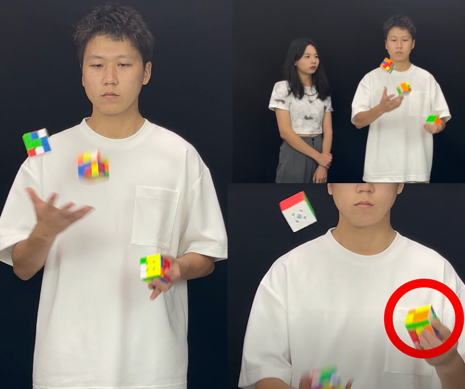Solving three cubes whilst juggling them is pretty wild 🙌