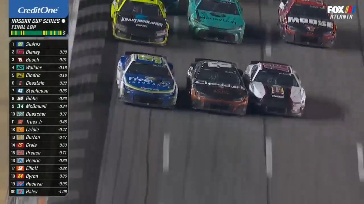 3-WIDE AT THE LINE! WHAT A FINISH. Repost to congratulate Daniel Suárez on his Atlanta Motor Speedway WIN!