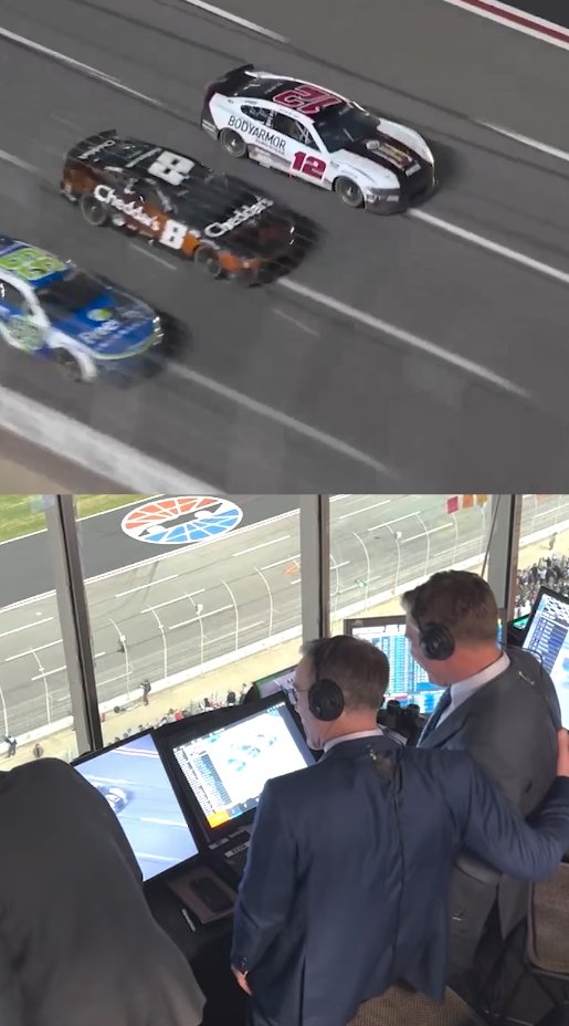 A behind-the-scenes view from the booth of that incredible Atlanta finish. #NASCAR Mike Joy | @kevinharvick | @clintbowyer