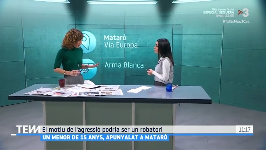 Apunyalat un menor de quinze anys a Mataró. El noi hauria estat assaltat per un grup de joves que pretenien robar-li. N'informa Míriam de Saint-Germain (Miriam St.Germain) #TotEsMou3Cat