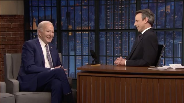 Meyers: How do you address concerns about your age? President Biden: First, you have to look at the other guy. He’s about as old as me but he can't even remember his wife's name. It's also about how old your ideas are. He wants to take us back 60 years. It's about the future