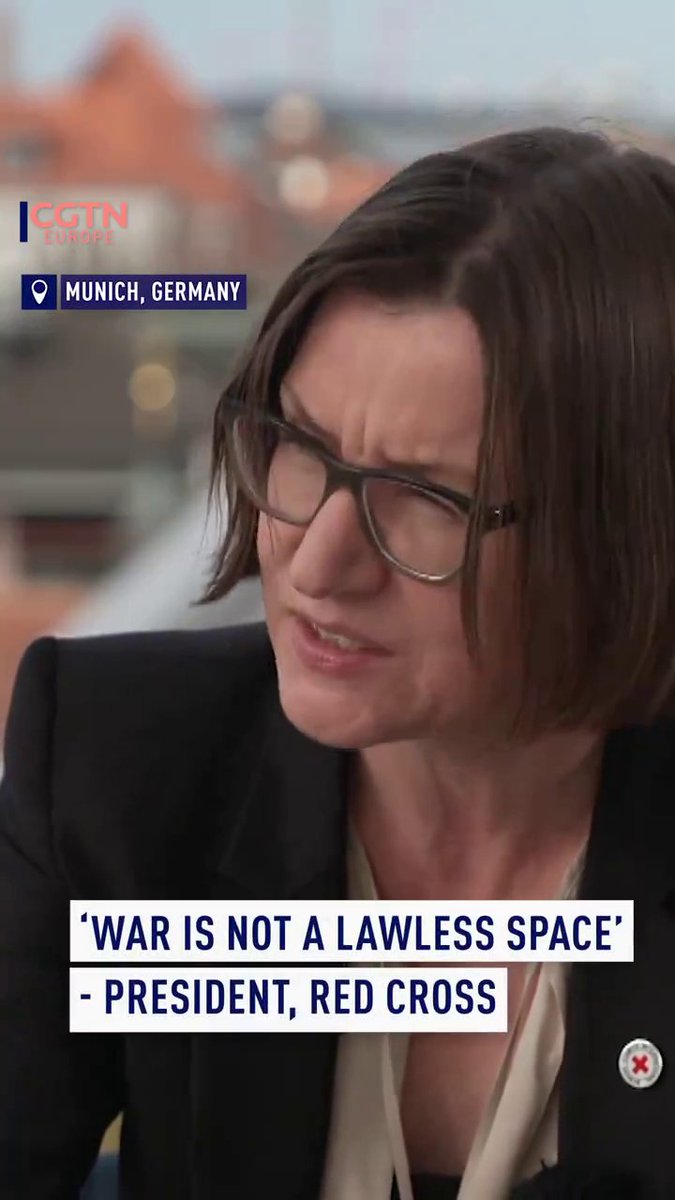 “We have to strive to preserve humanity at all times... And then train your armed forces so that they know the rules.. Because war is not a lawless space...You cannot win the war at all cost, at the expense of the civilian population". ICRC President speaks with CGTN Europe 👇