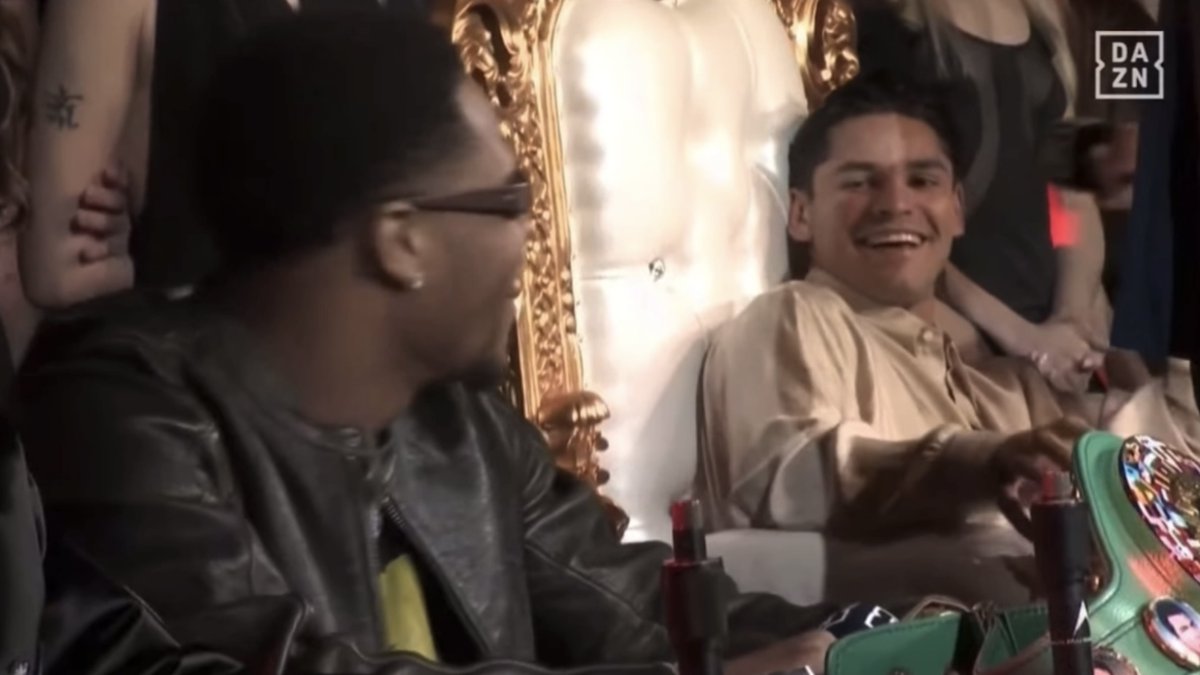 ‼️ Devin Haney and Ryan Garcia laugh with each other as their fathers Bill Haney and Henry Garcia exchange trash talk at their first press conference ahead of April 20th… [🎥 DAZN Boxing]