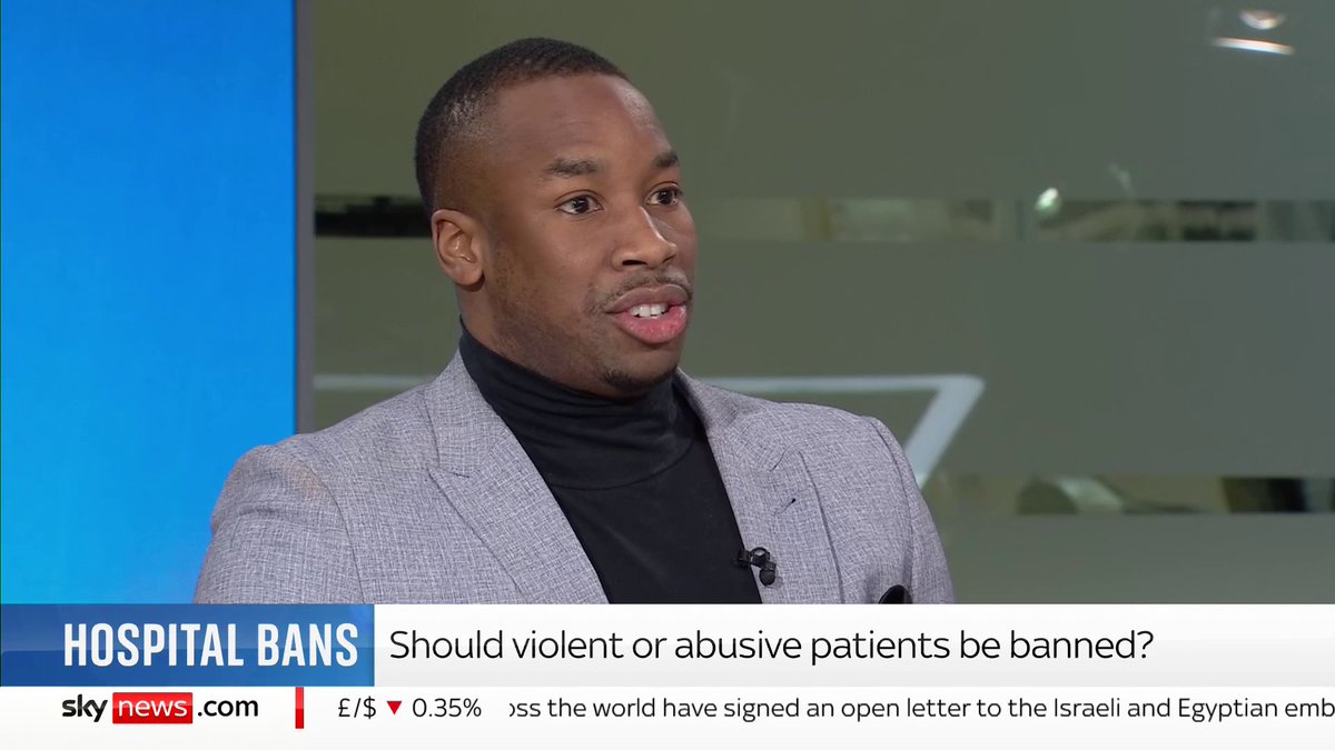 Should violent or abusive patients be banned from hospitals? "We should have a right to do our jobs without being subjected to any kind of abuse from patients," says NHS Doctor Dr Emeka Okorocha. 📺 Sky 501 and YouTube