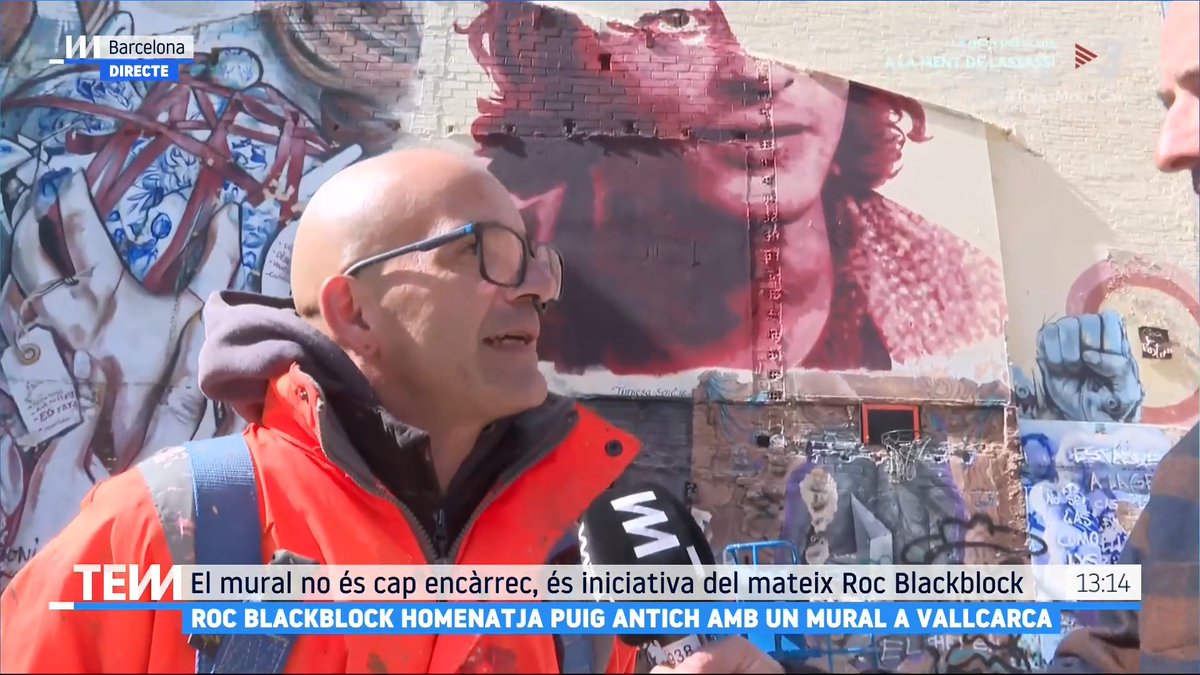 Roc Blackblock homenatja Puig Antich amb un mural a Vallcarca. "És una reivindicació de la seva figura, la seva lluita i de l'herència de la Barcelona llibertària, que ens pot remuntar a la Setmana Tràgica o a la revolta social del 36", @rocblackblock, artista #TotEsMou3Cat